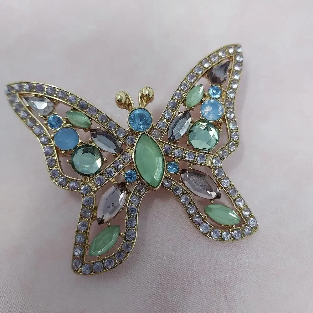 Vintage Napier Butterfly Brooch Silver Tone Blue Green Lavender 1980s 2